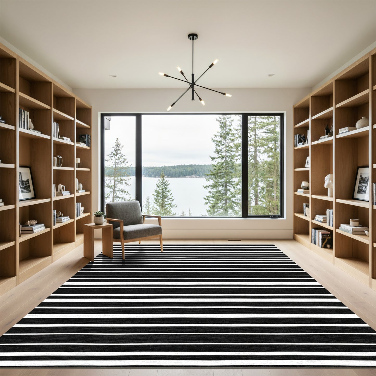 Bold Black White Hand Drawn Stripes Rug
