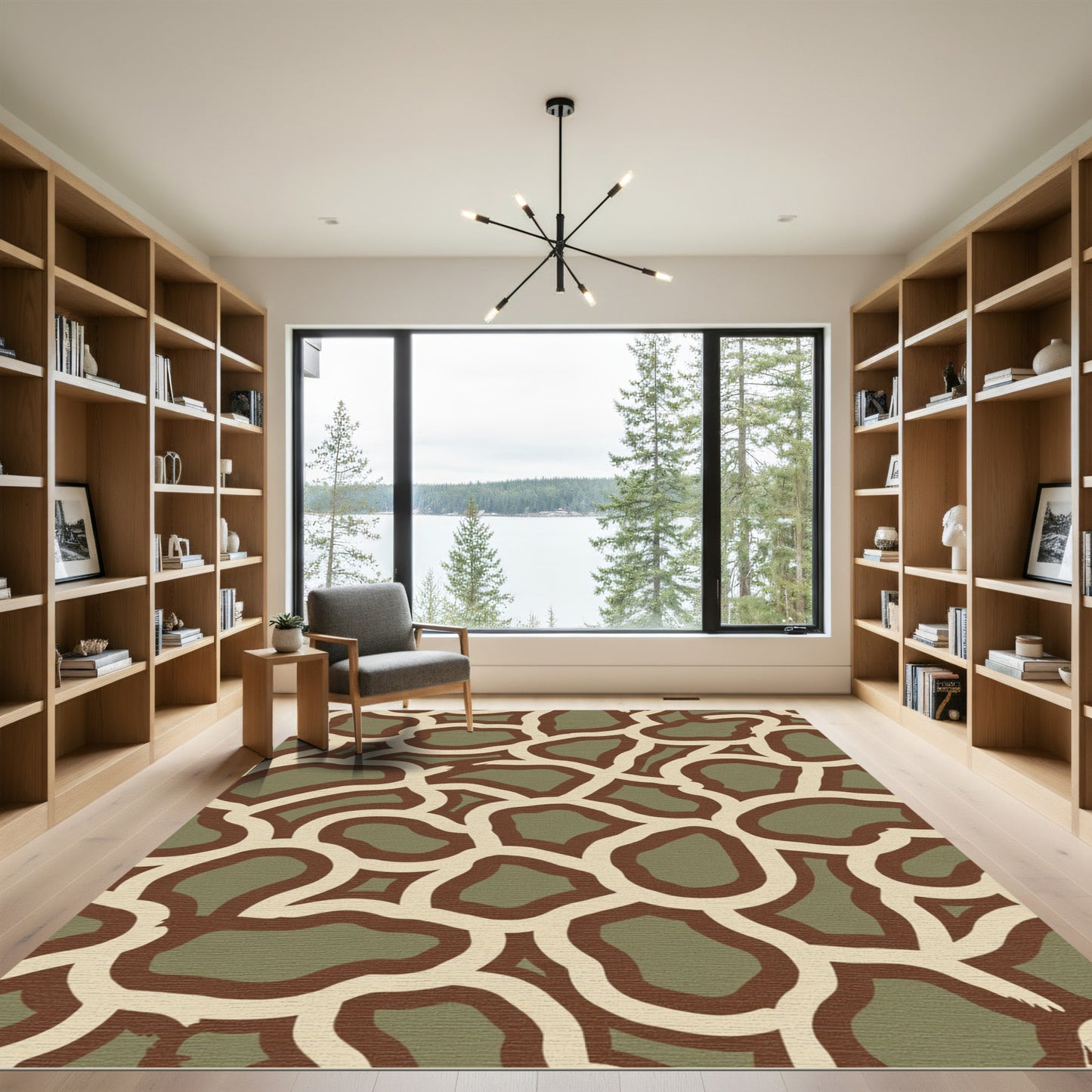 Green Brown Abstract Organic Shapes Rug