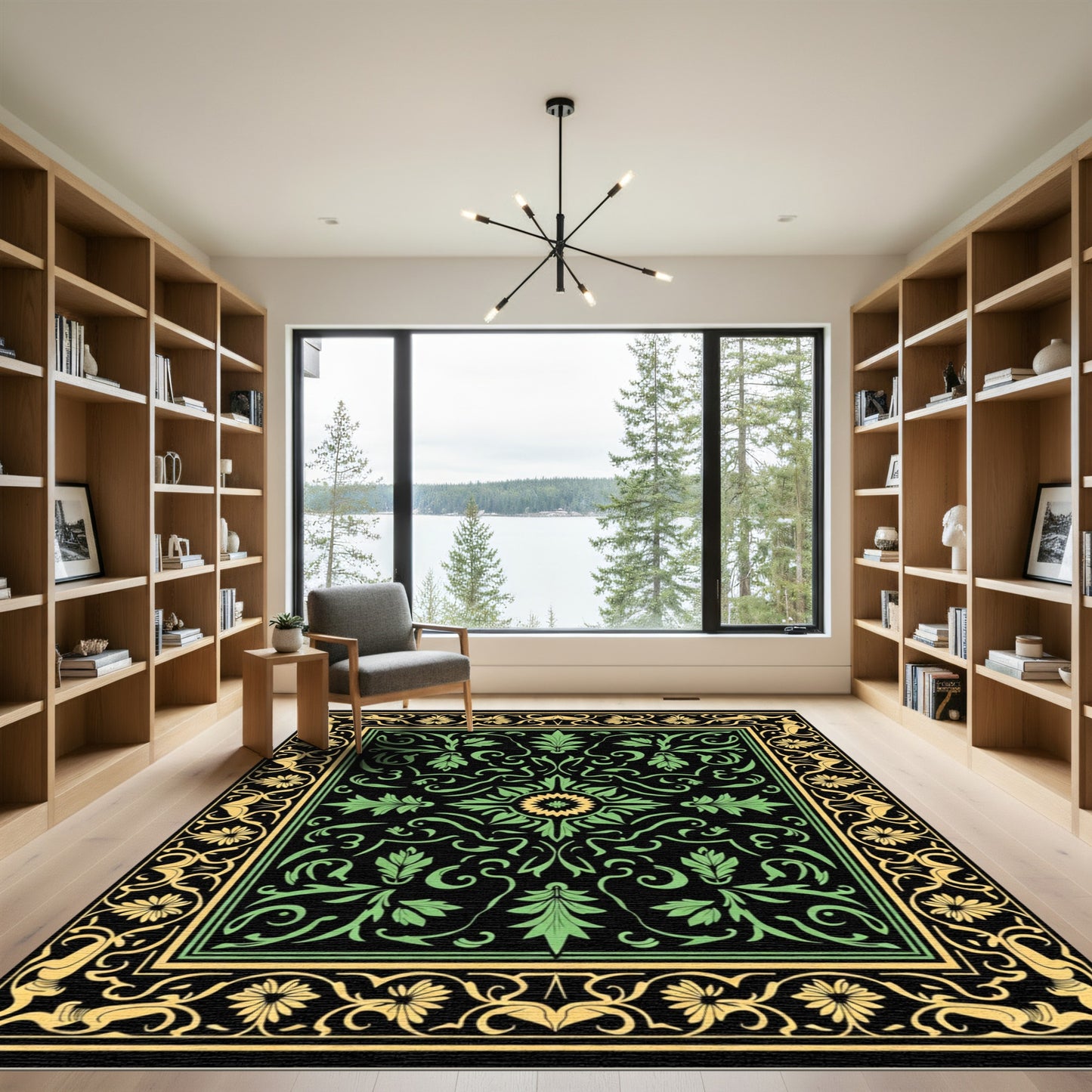 Black Green Yellow Floral Medallion Rug