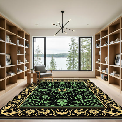 Black Green Yellow Floral Medallion Rug