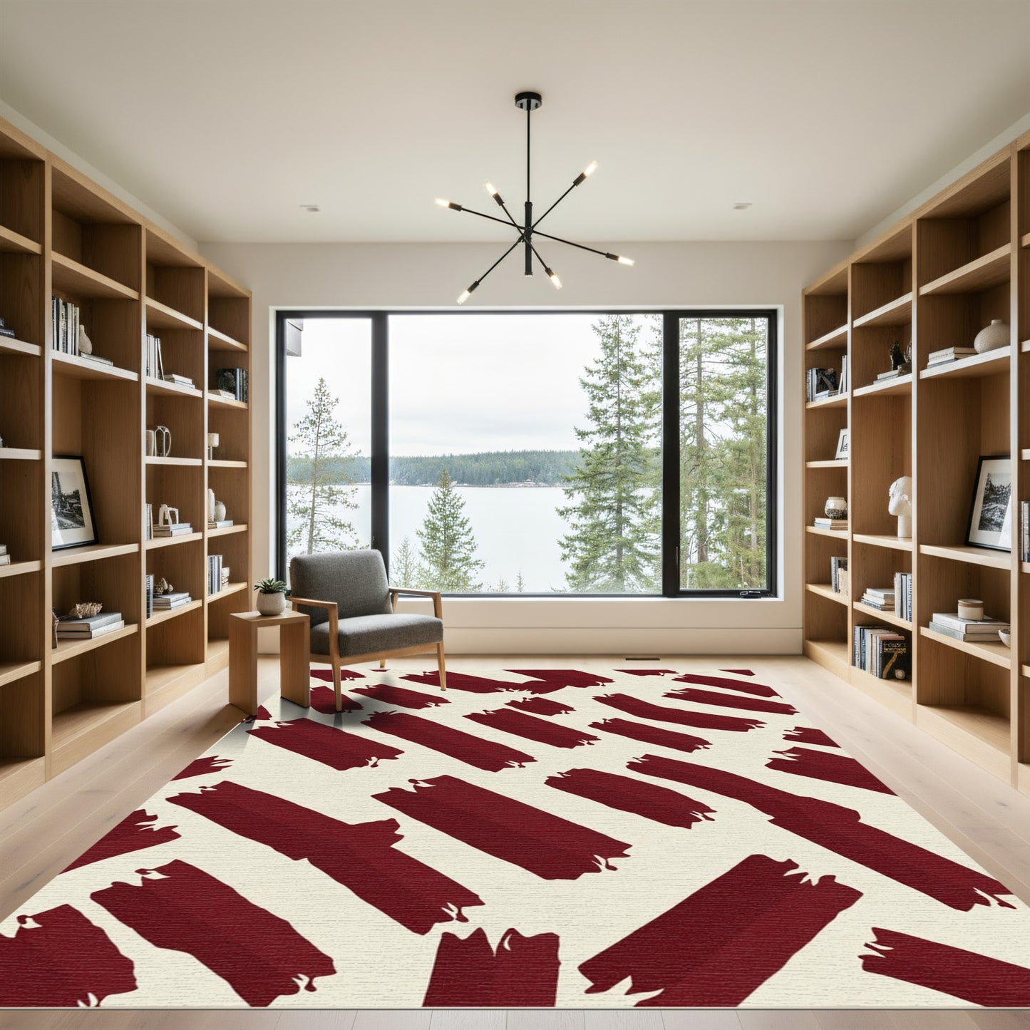 Deep Red Brushtroke Abstract Rug