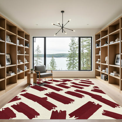 Deep Red Brushtroke Abstract Rug