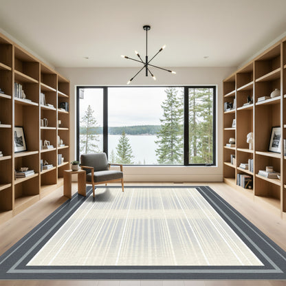 Cream Gray Striped Border Rug