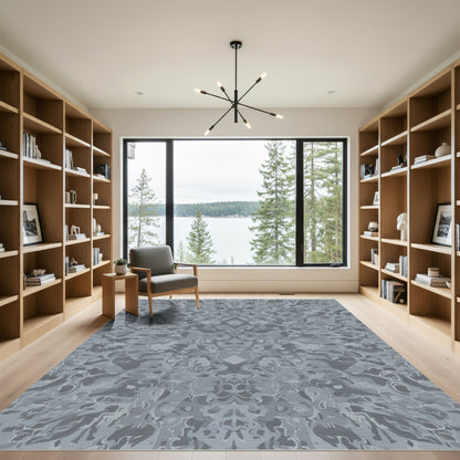 Gray Abstract Rococo Swirl Rug