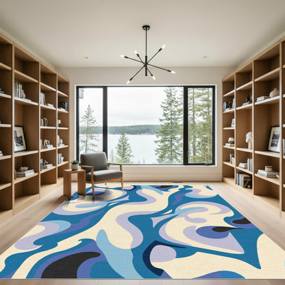 Abstract Blue Swirl Flow Rug