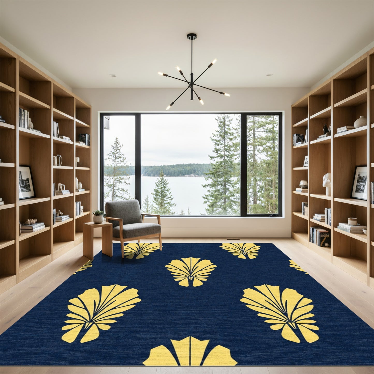 Golden Fan Navy Repeating Rug