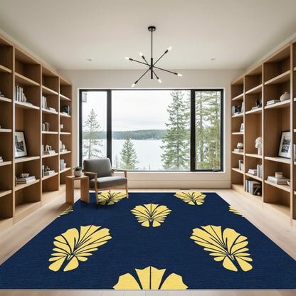 Golden Fan Navy Repeating Rug