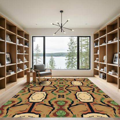 Earthy Tones Abstract Geometric Medallion Rug