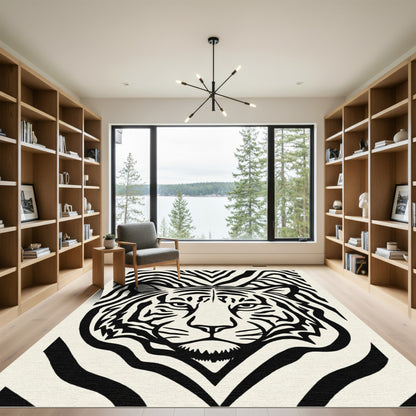 Bold Black Tiger Face Stripes Rug