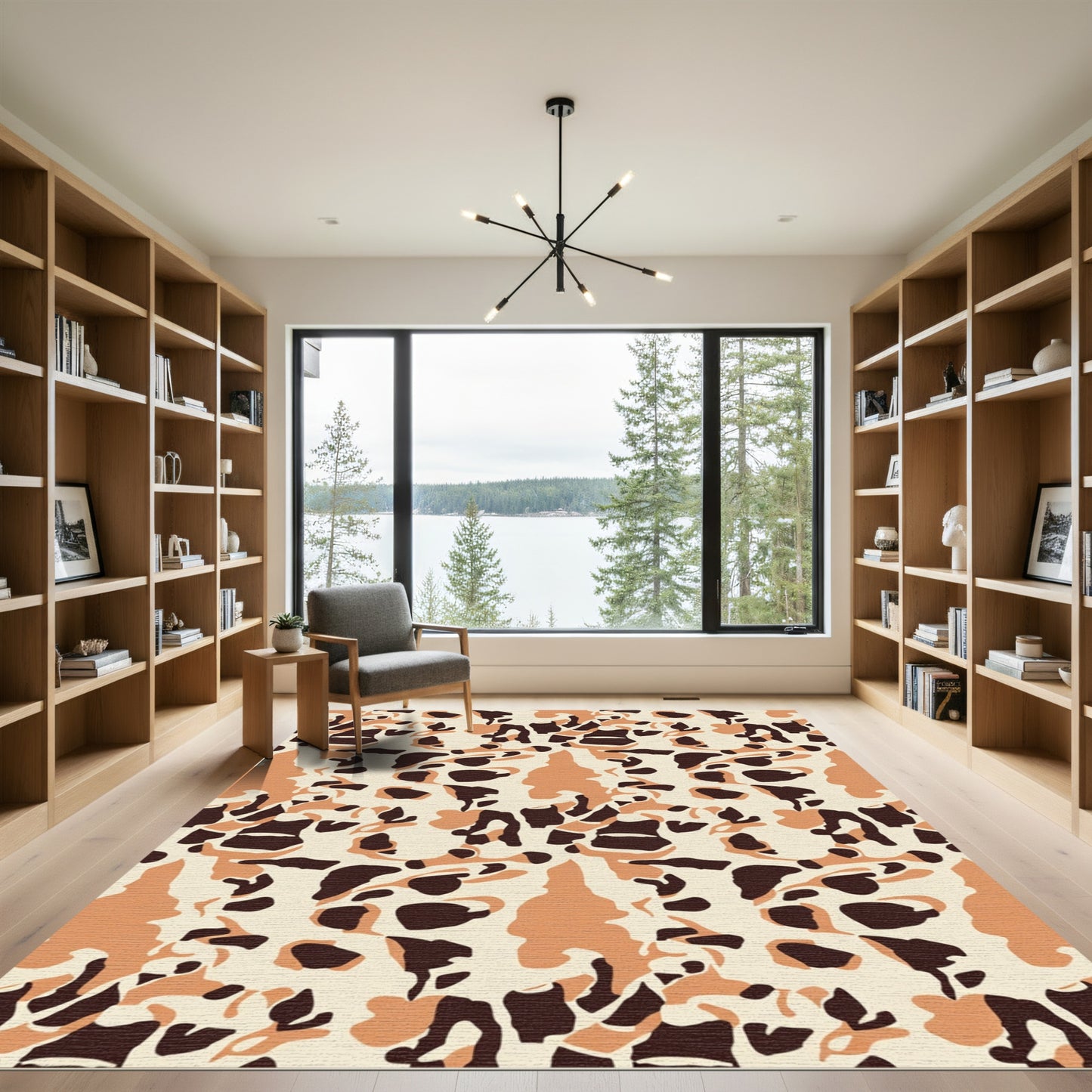 Warm Cream Brown Camo Spot Rug
