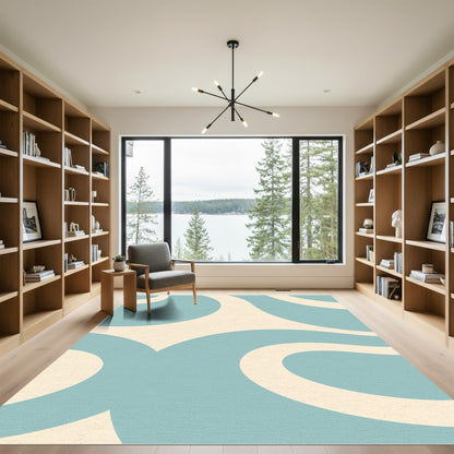 Retro Blue Abstract Swirl Rug