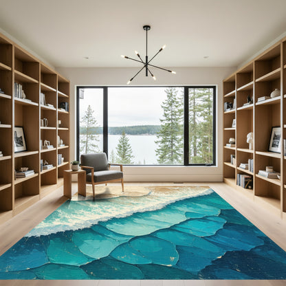 Sandy Teal Ocean Waves Rug