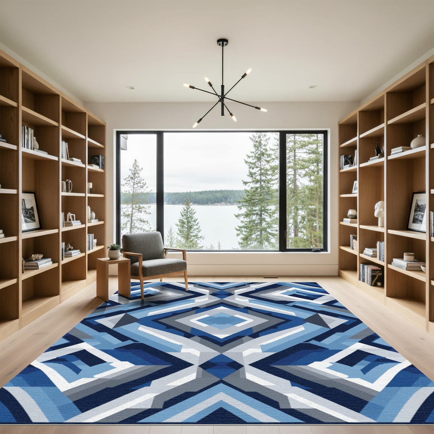 Geometric Blue Diamond Abstract Rendering Rug