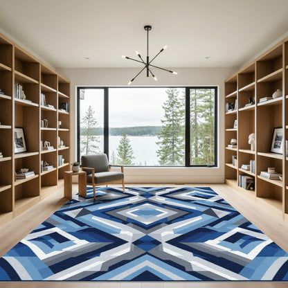 Geometric Blue Diamond Abstract Rendering Rug
