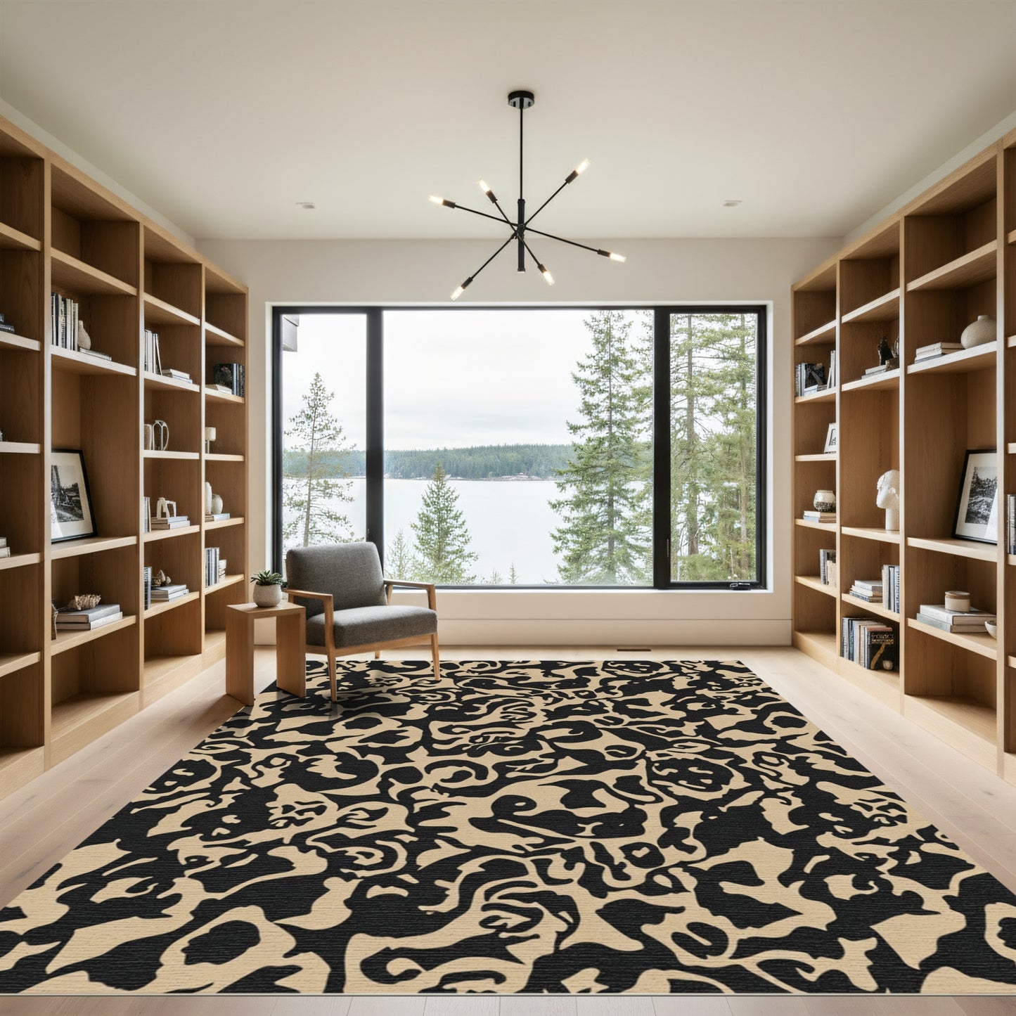 Black Tan Abstract Organic Flow Rug