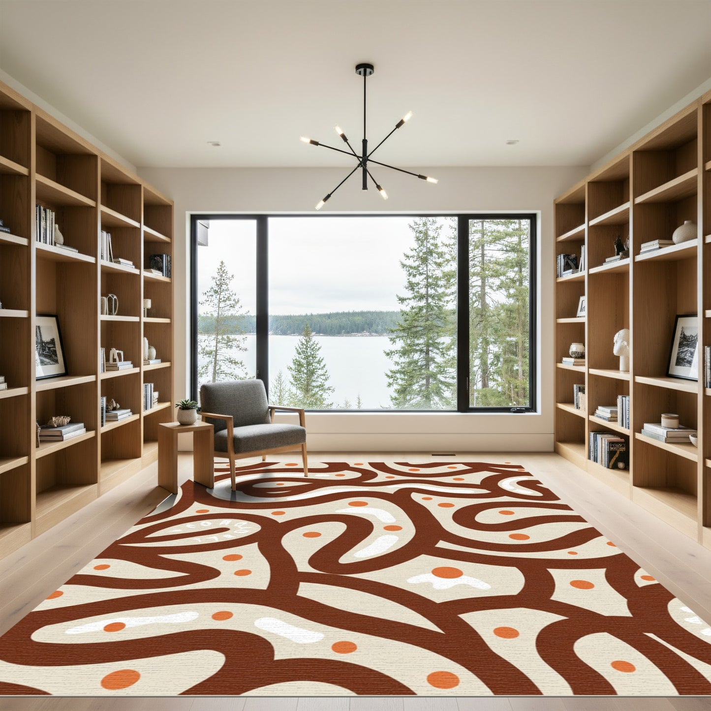 Earthy Abstract Swirl Curvy Dots Rug