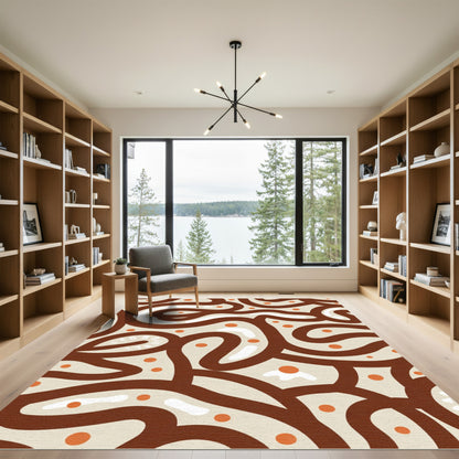 Earthy Abstract Swirl Curvy Dots Rug
