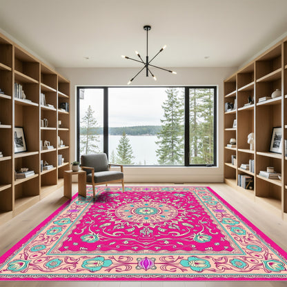 Saturated Pink Floral Mandala Rug