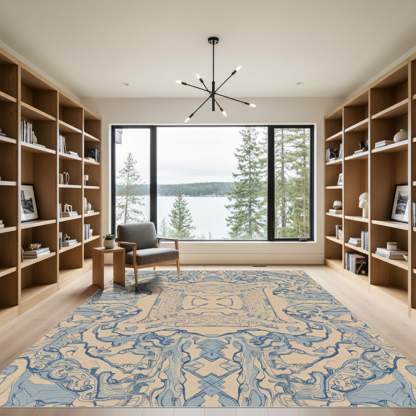 Abstract Blue Paisley Cream Symmetry Rug
