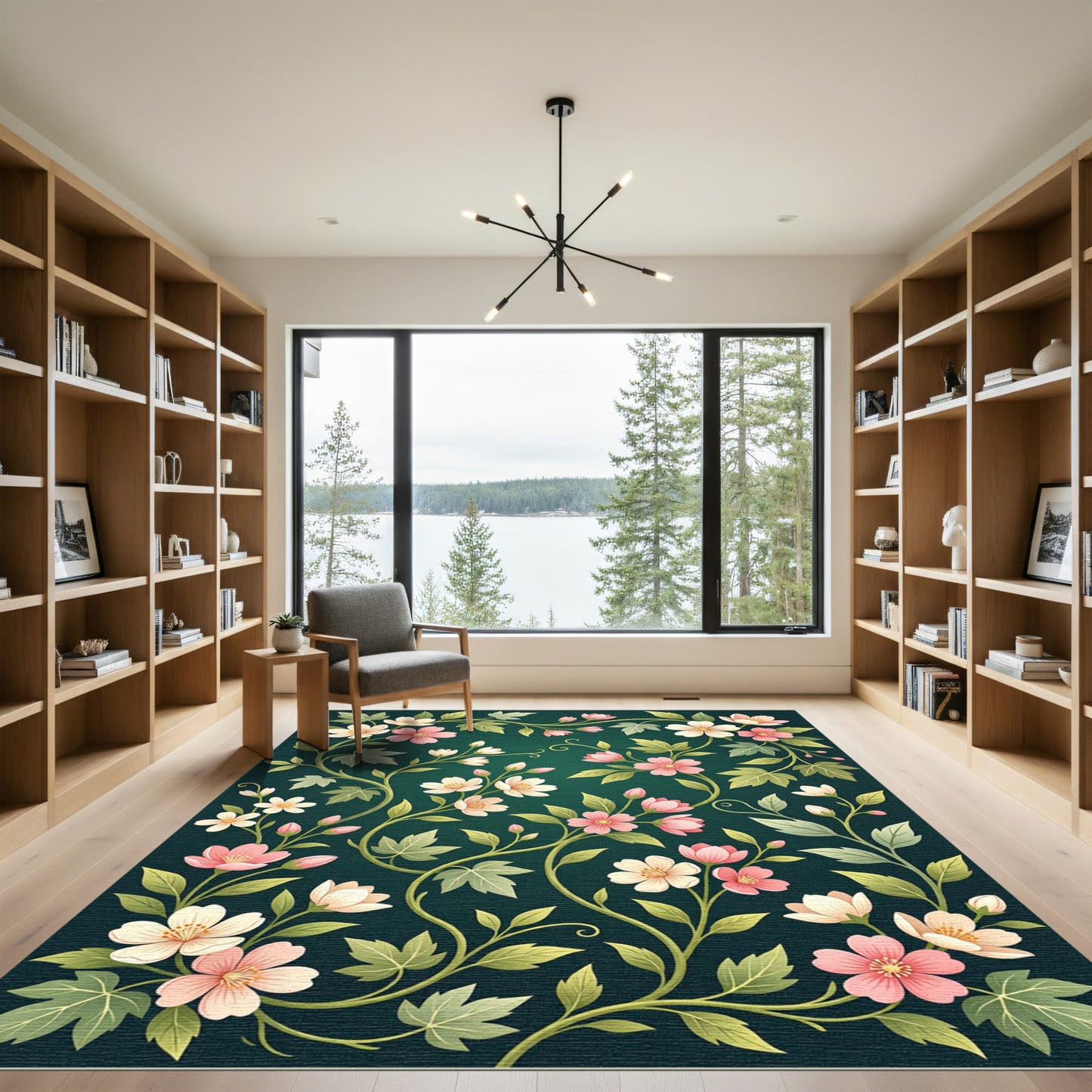 Pink White Flowering Vine Garden Rug