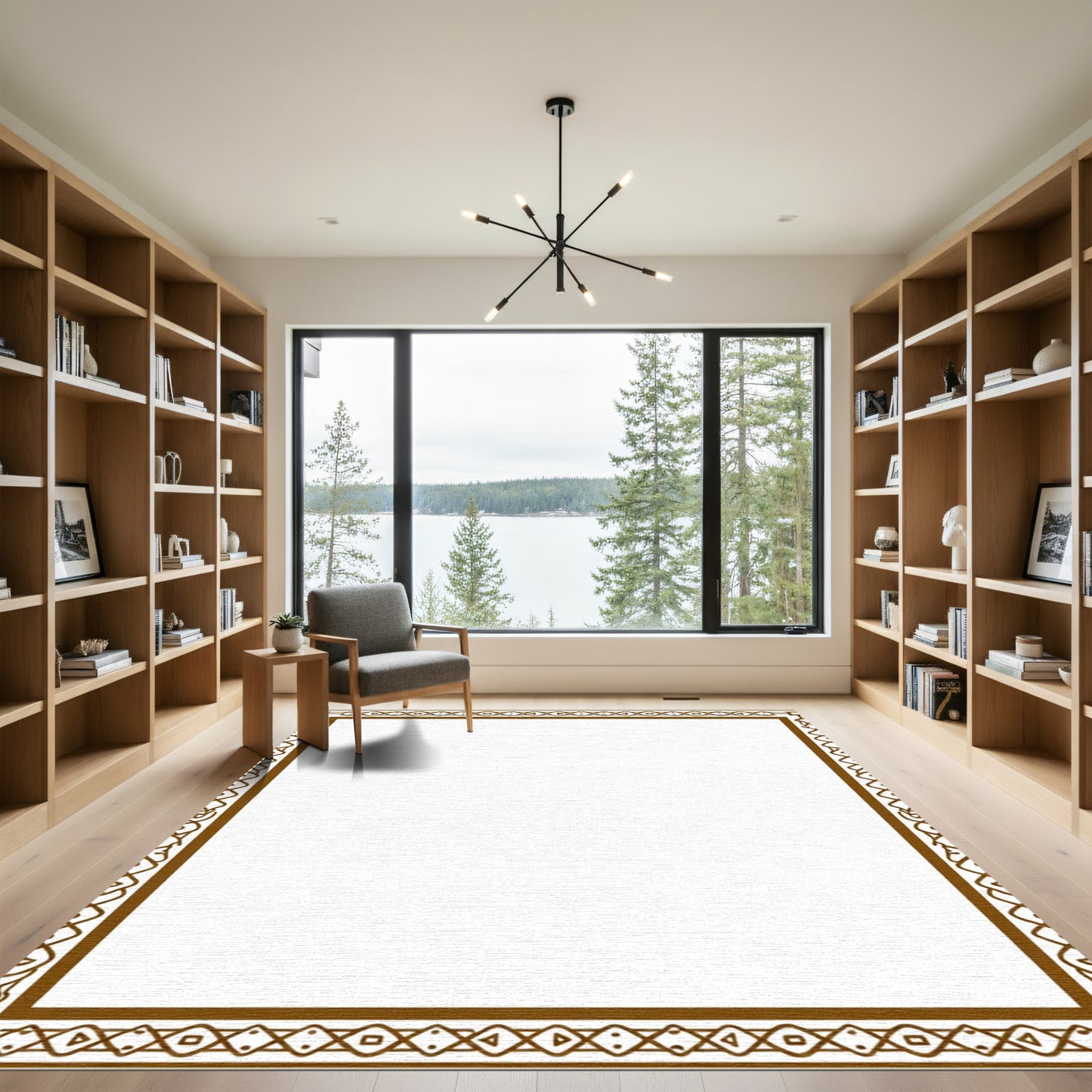 Brown Geometric Border Square Rug