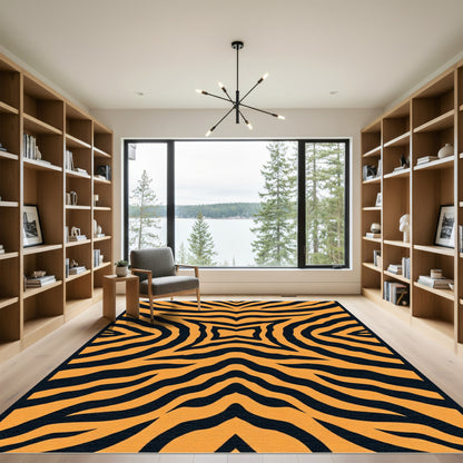 Symmetric Orange Black Tiger Stripe Rug
