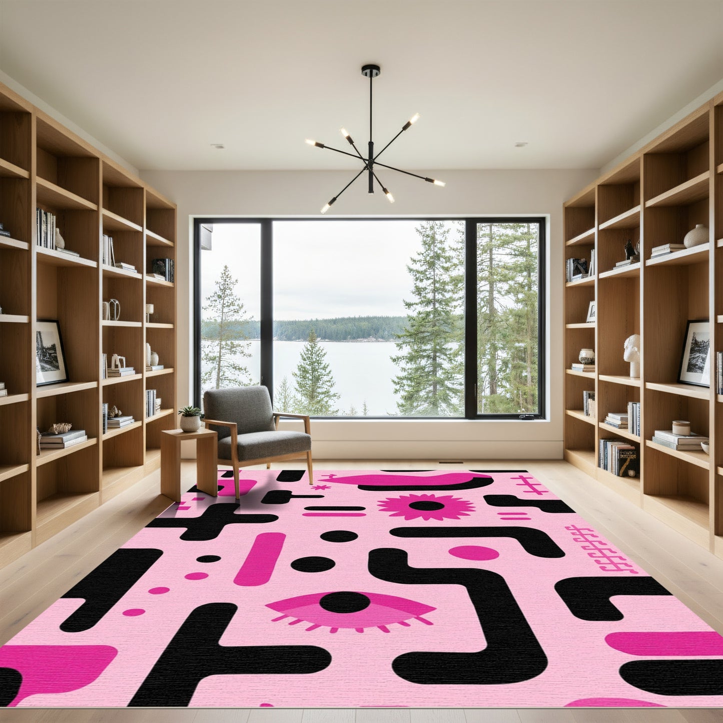 Retro Pink Geometric Eye Abstract Rug