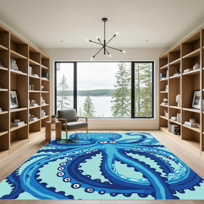 Blue Octopus With White Circles Rug