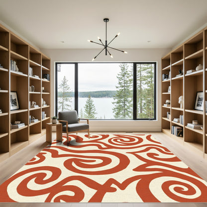 Terracotta Swirl Cream Abstract Lines Rug