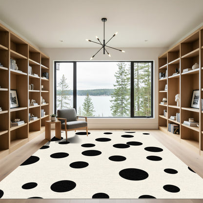 Black Polka Dot Cream Abstract Rug
