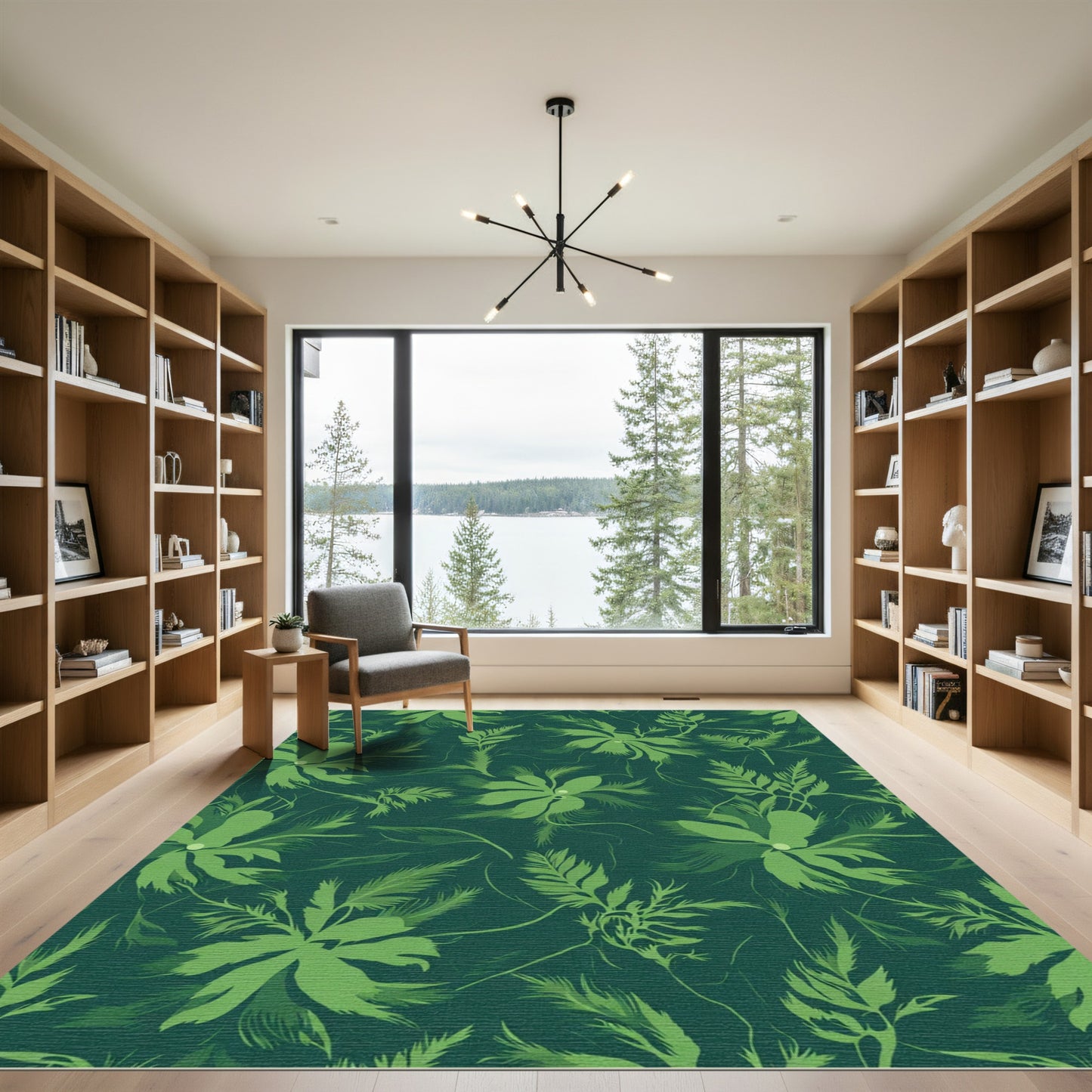 Deep Green Lush Leaf Botanical Rug