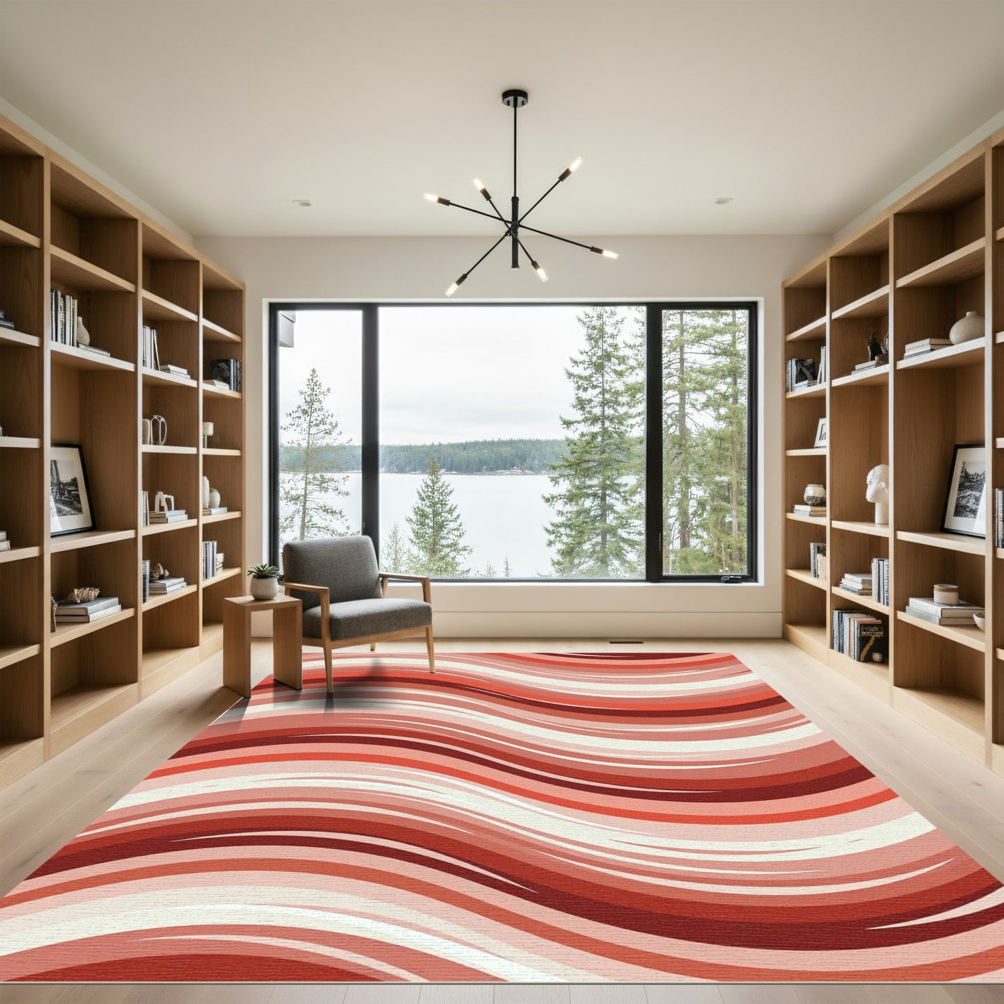 Crimson Abstract Flowing Lines Rug