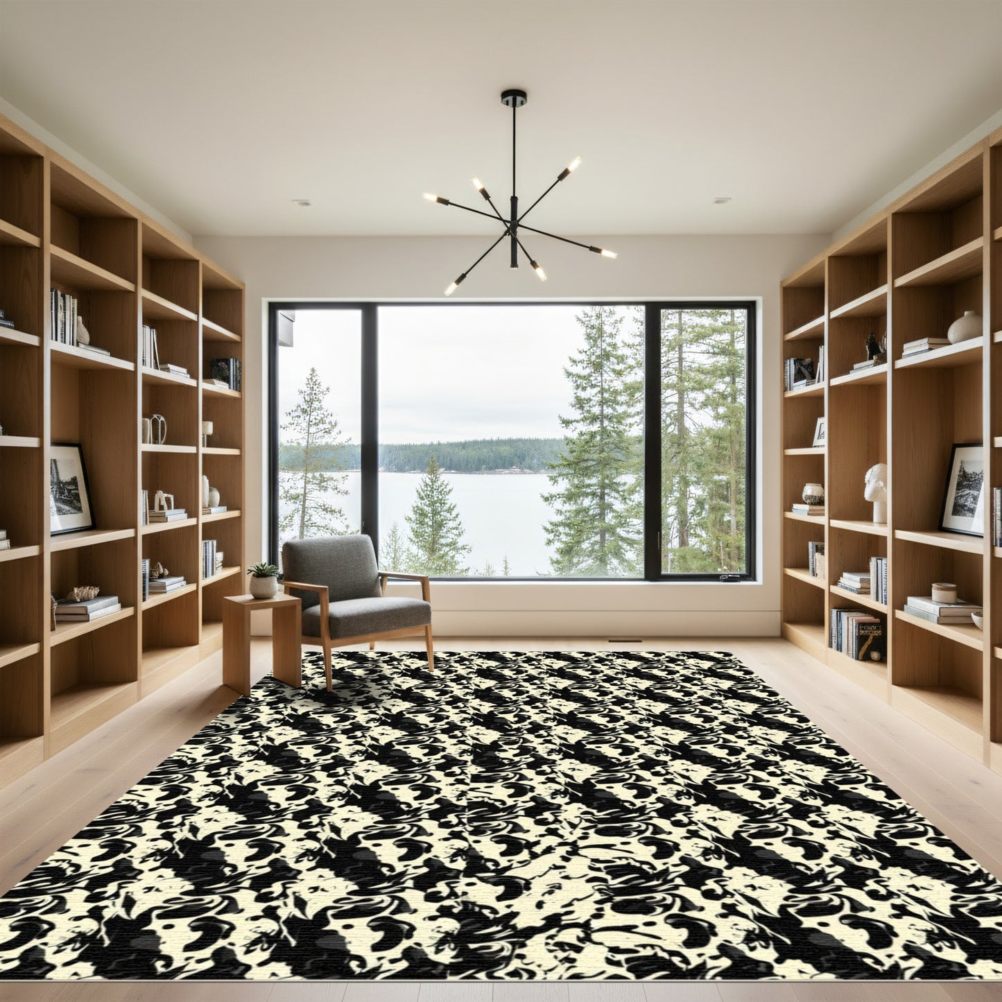Bold Black Abstract Organic Flow Rug