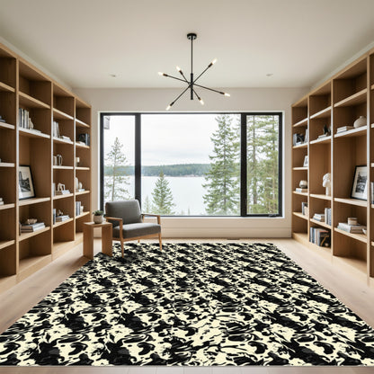 Bold Black Abstract Organic Flow Rug