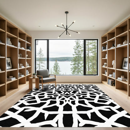 Black White Interconnected Web Rug