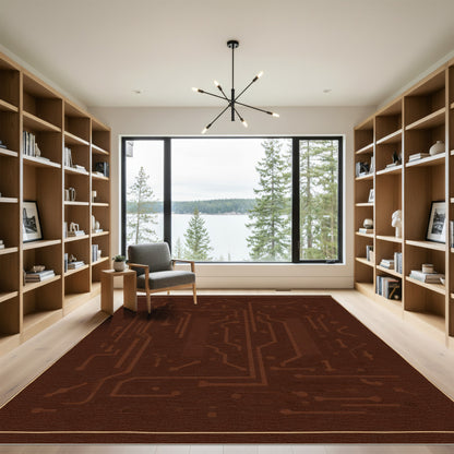Brown Circuit Board Abstract Layout Rug