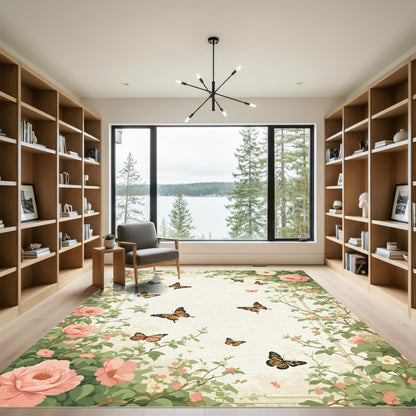 Enchanted Garden Butterflies Emerald Vines Rug