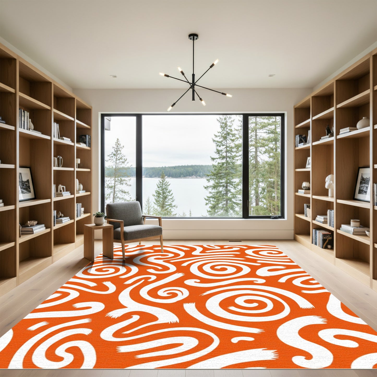Orange and White Swirl Brushstroke Rug