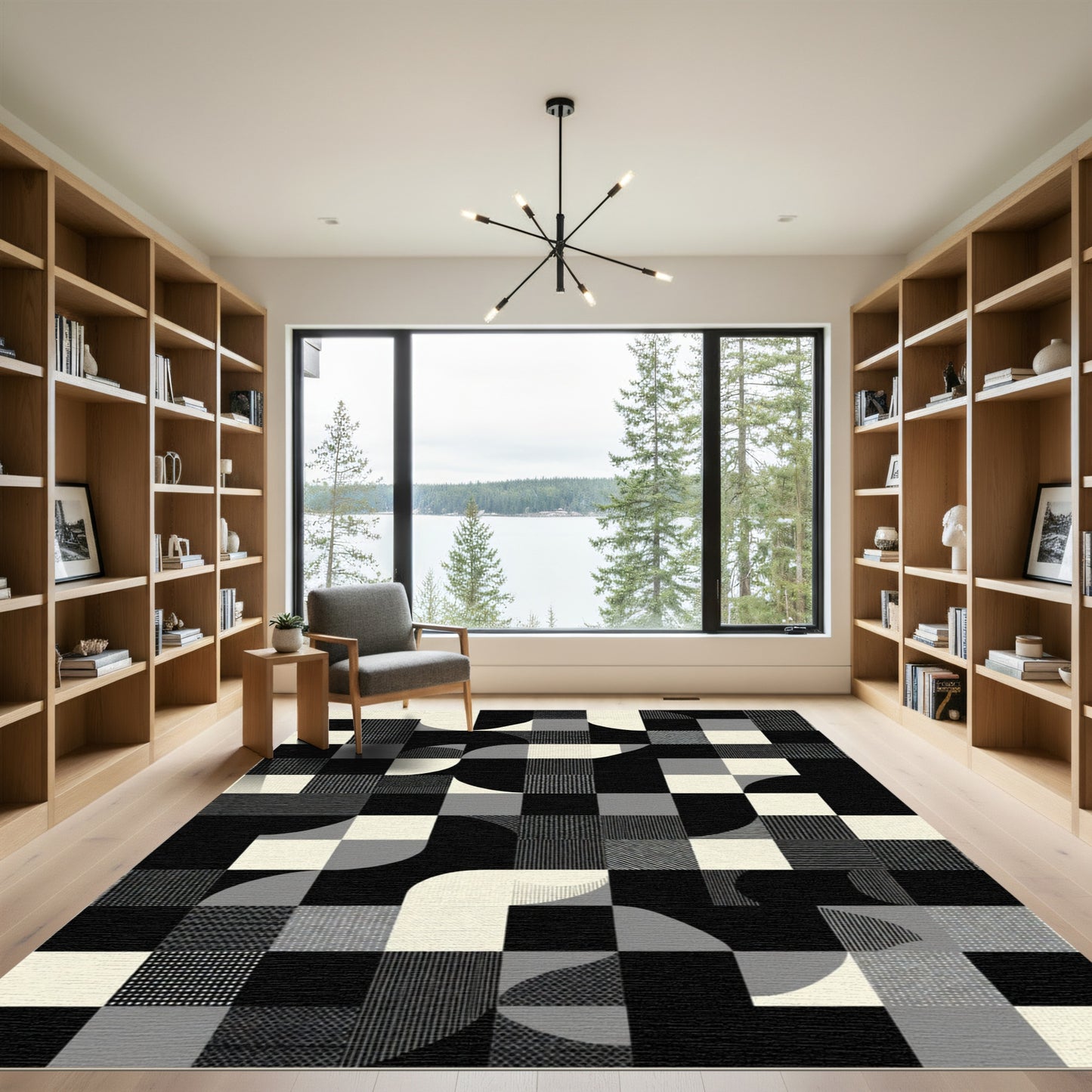 Monochrome Geometric Abstraction Tile Rug