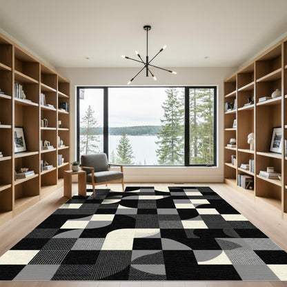 Monochrome Geometric Abstraction Tile Rug