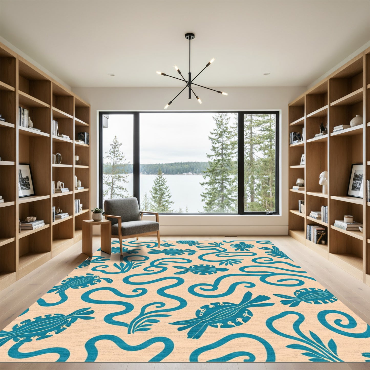 Coral Turquoise Turtle Swirl Rug