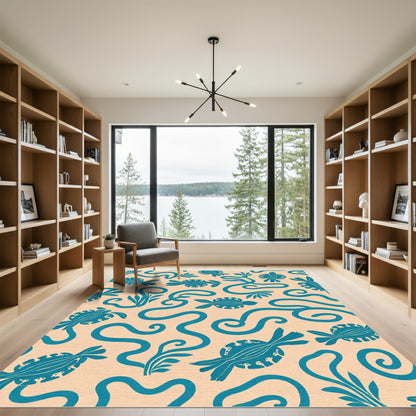 Coral Turquoise Turtle Swirl Rug