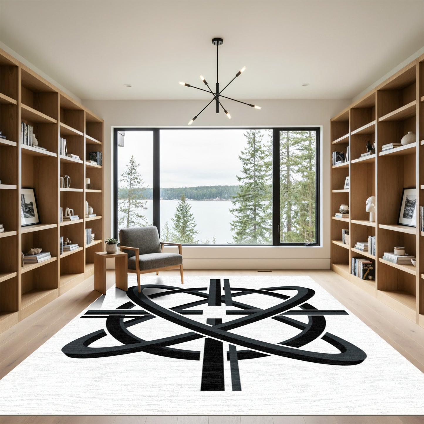Modern Gray Interlocking Rings Rug