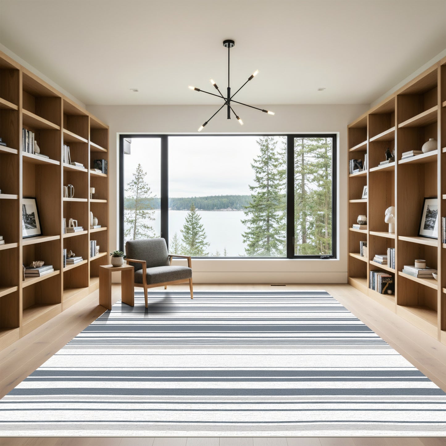 Coastal Blue Gray Stripe Rug
