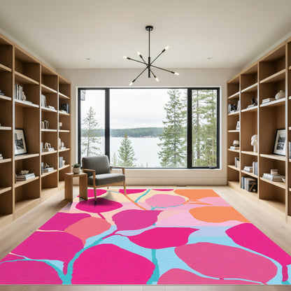 Bold Magenta Pink Tropical Foliage Rug
