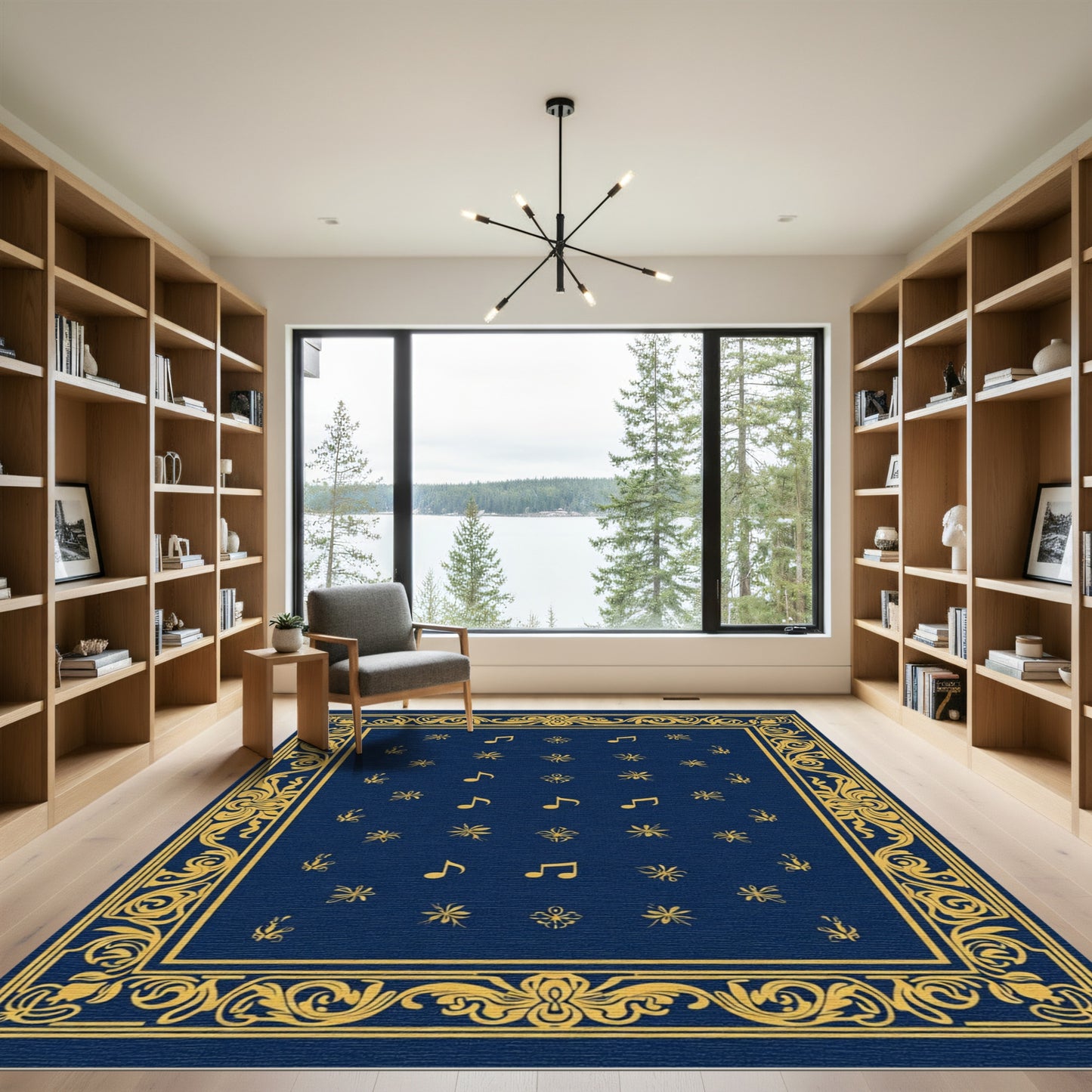 Navy Gold Musical Notes Ornamental Rug