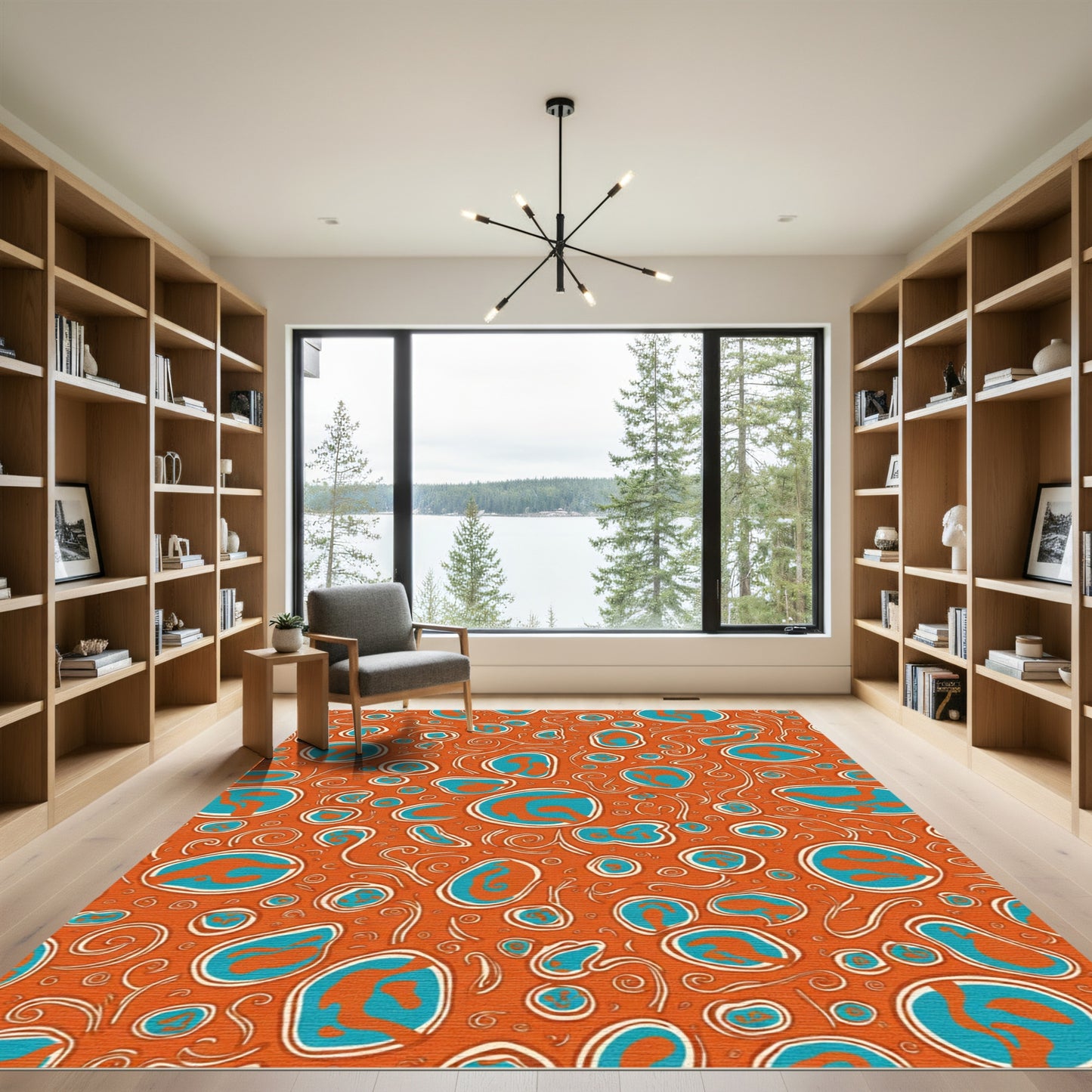 Orange Teal Amoeba Swirl Rug