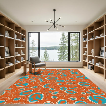 Orange Teal Amoeba Swirl Rug