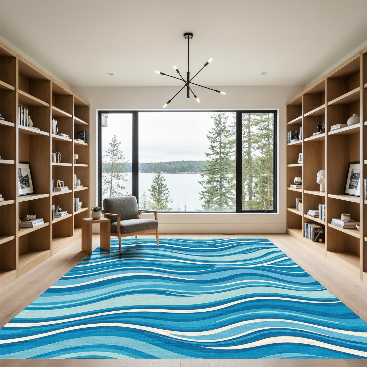 Blue White Wavy Rug