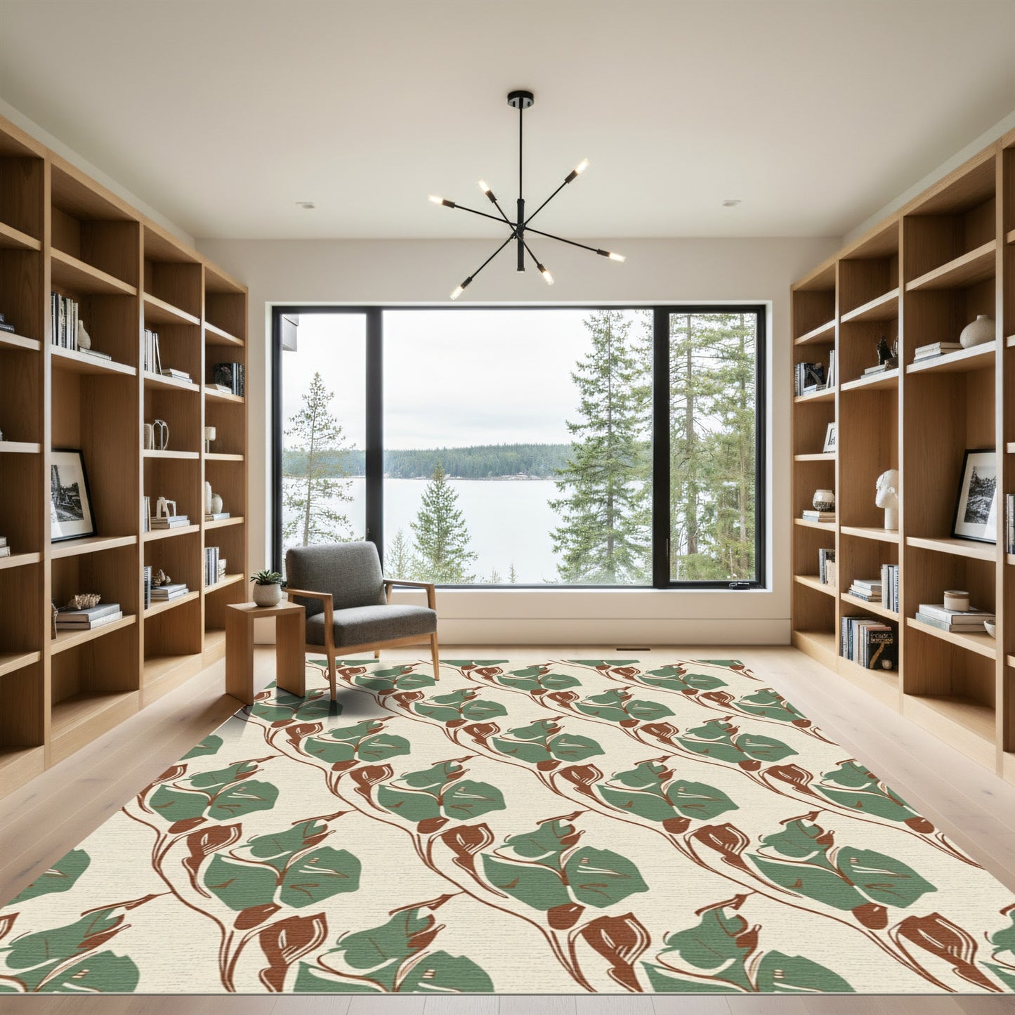 Sage Green Abstract Floral Outline Rug